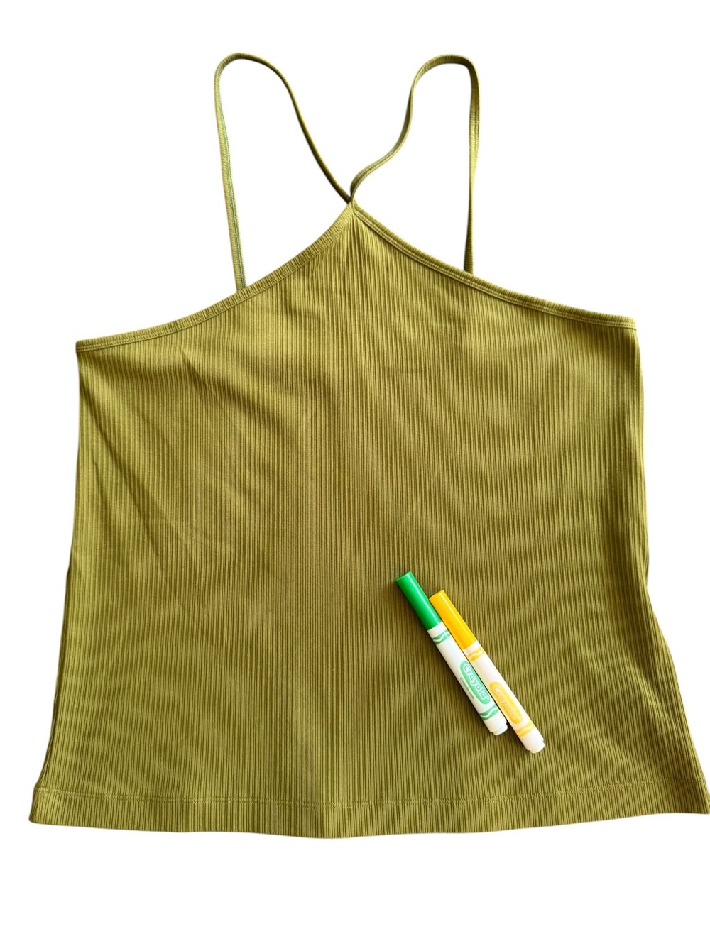 Cabi Olive Green Intersect Ribbed Cross-Strap Halter Tank Top Size Large - Picture 4 of 12